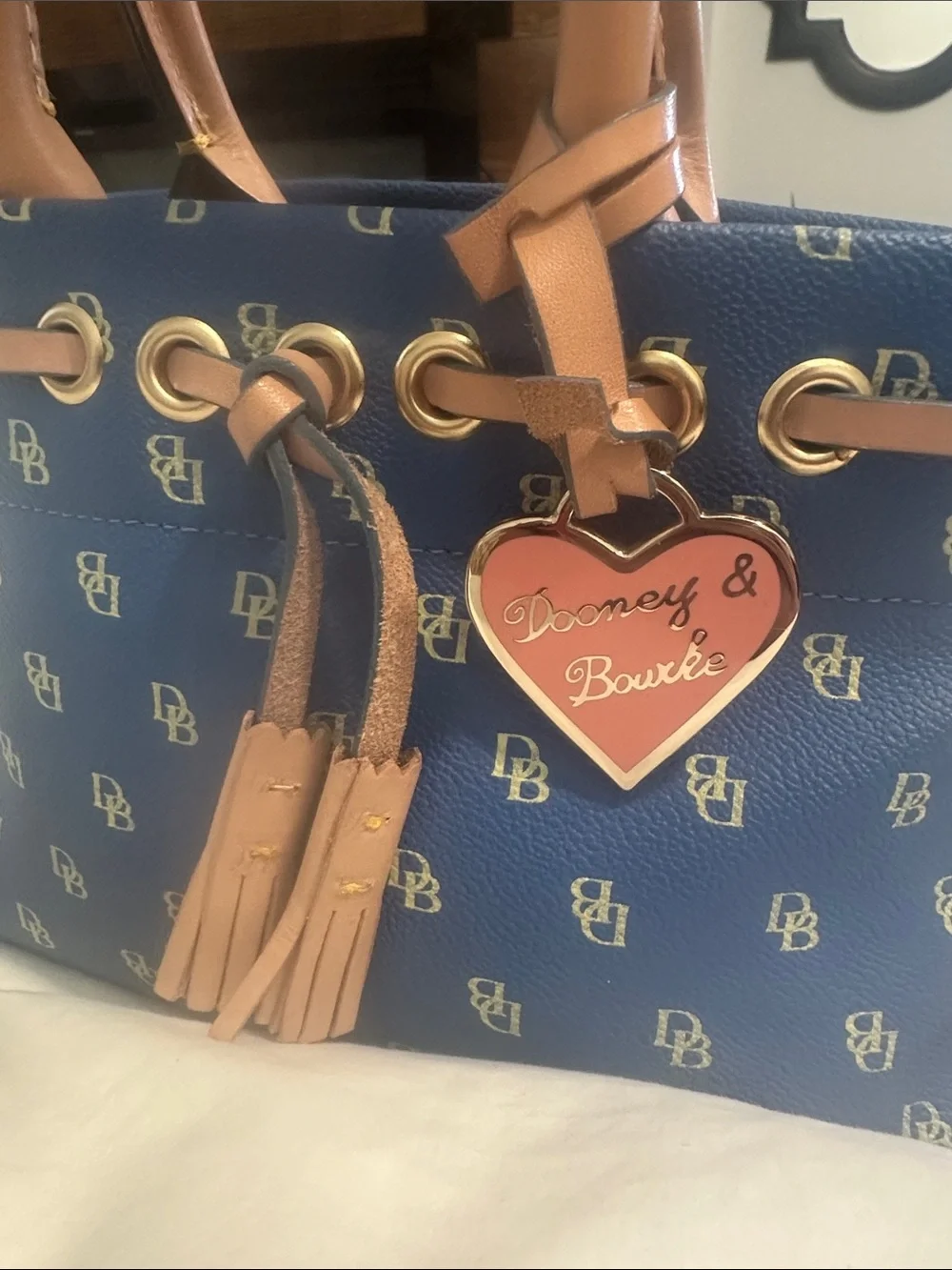 Dooney & Bourke Mini Blue and Tan Logo Satchel